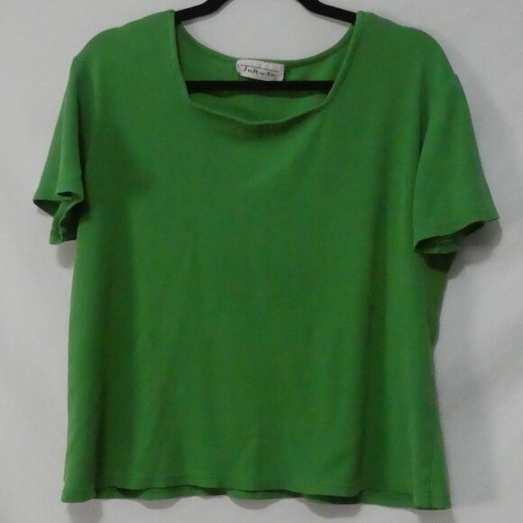 Talbots Tops - TALBOTS  Bright Green Square Neck Short Sleeve Cotton Tee - P2P 22"